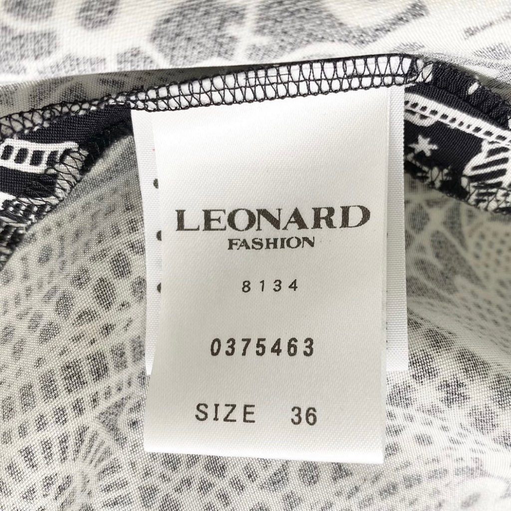 32f1 《美品》 LEONARD レオナール 長袖ワンピース ドレスワンピース シルク100％ ウエスト切替 綺麗な花柄プリント 36 S レディース 女性用