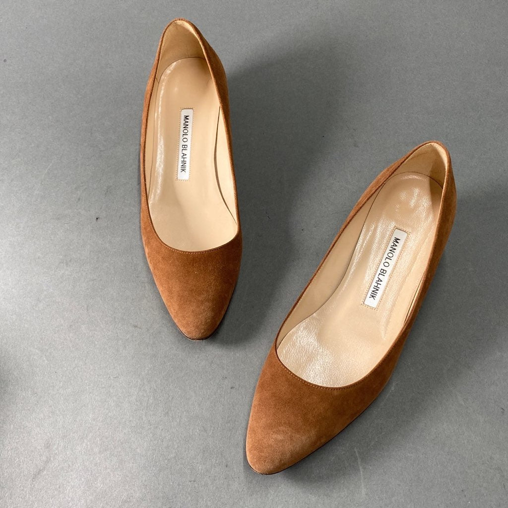 A15 MANOLO BLAHNIK マノロブラニク M-LISTONY リストニー SUEDE PUMP スウェードパンプス 37 1/2 ブラウン シューズ