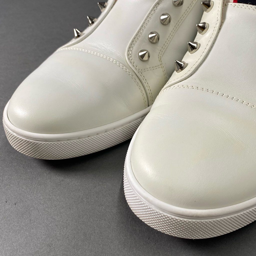 6c8 Christian Louboutin クリスチャンルブタン イタリア製 F.a.v Fique A Vontade スタッズ ローカットスニーカー シューズ 43 1/2 ホワイト レザー MADE IN ITALY