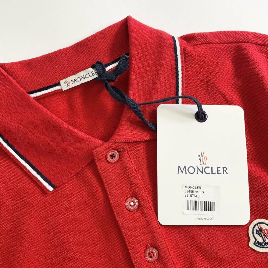 6e19-17 未使用 タグ付☆MONCLER モンクレール ロゴワッペンポロシャツ サイズS レッド MAGLIA POLO MANICA C マリアポロマニカ メンズ