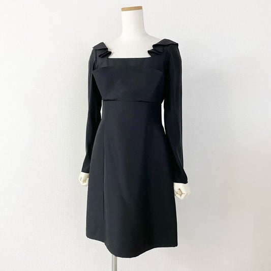 53c11 《美品》 FOXEY フォクシー チューリップラッフルワンピース ドレス 38 ブラック 37076 日本製 シルク混 Dress