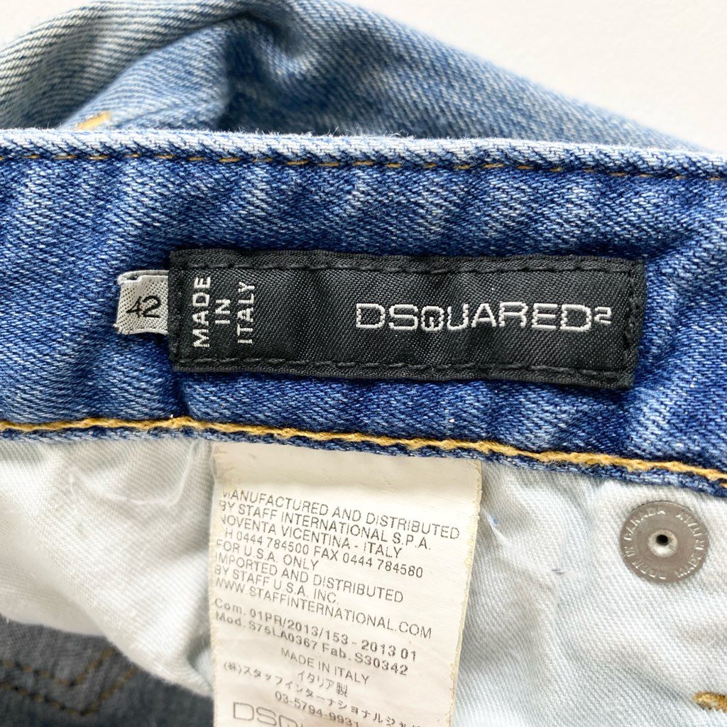 20c11 DSQUARED2 ディースクエアード ペイント加工 ストレッチスキニーデニムパンツ 42 インディゴ ジーンズ ダメージ加工 イタリア製