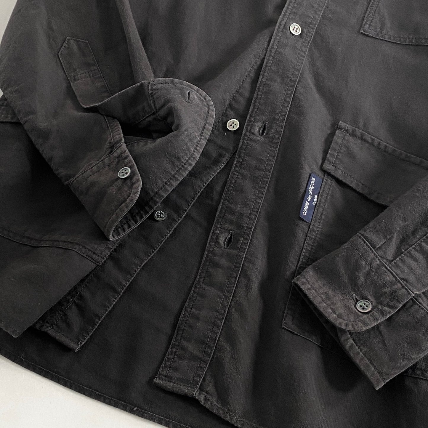 5k29 COMME des GARCONS HOMME AD2021 コムデギャルソンオム バンドカラーシャツジャケット S ブラック カバーオール 日本製