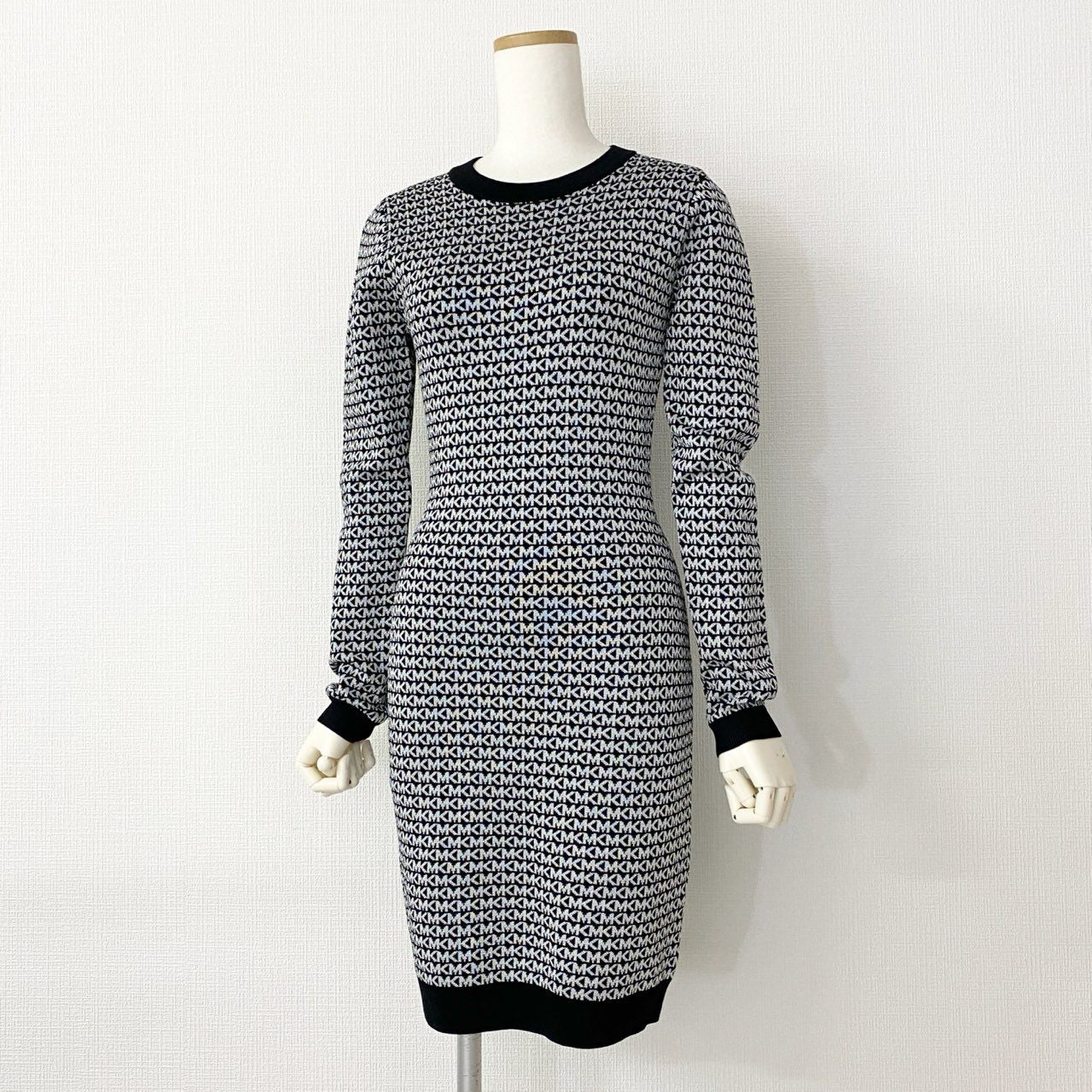 39c20 《美品》 MICHAEL KORS マイケルコース LOGO JACQUARD DRESS ジャガードドレス ワンピース XS シルバー ブラック ラメ