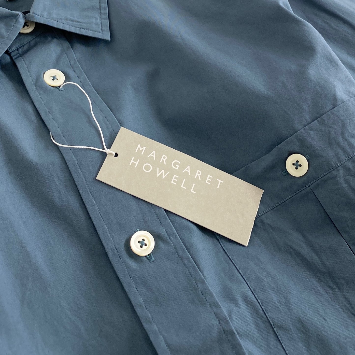 59L5《未使用》MARGARET HOWELL マーガレットハウエル DRY COMPACT COTTON SHIRT 長袖シャツ S ブルー系 メンズ