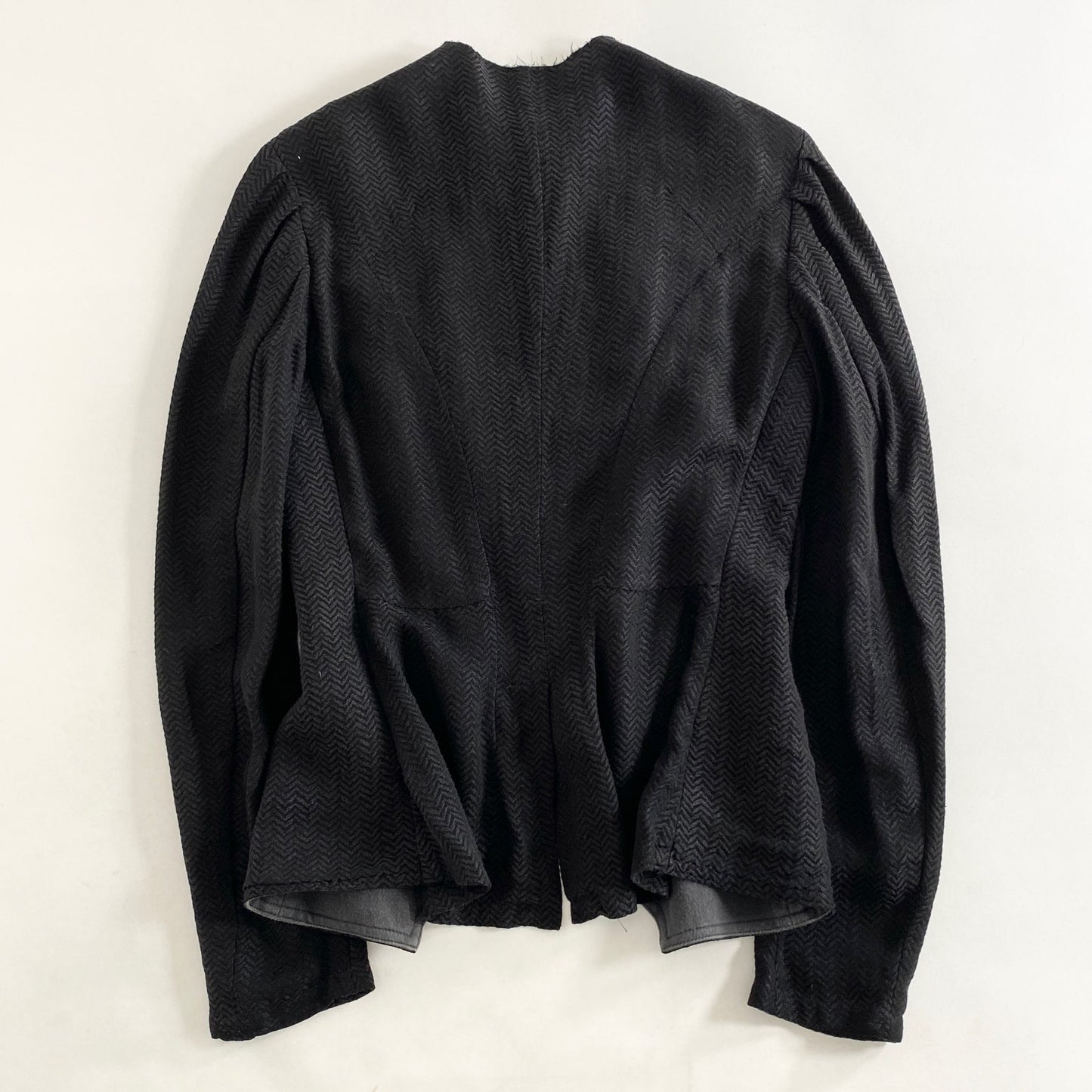 26L15 Yohji Yamamoto ヨウジヤマモト 襟カット ヘリンボーンジャケット S～M相当 ブラック リネン混 日本製 連ボタン