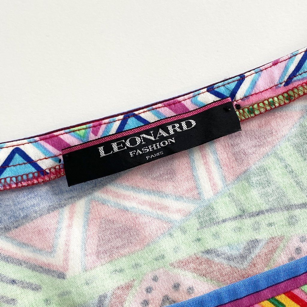 10b5-3 大きいサイズ LEONARD レオナール 半袖Tシャツ カットソー スクエアネック LL マルチカラー コットン100％ レディース