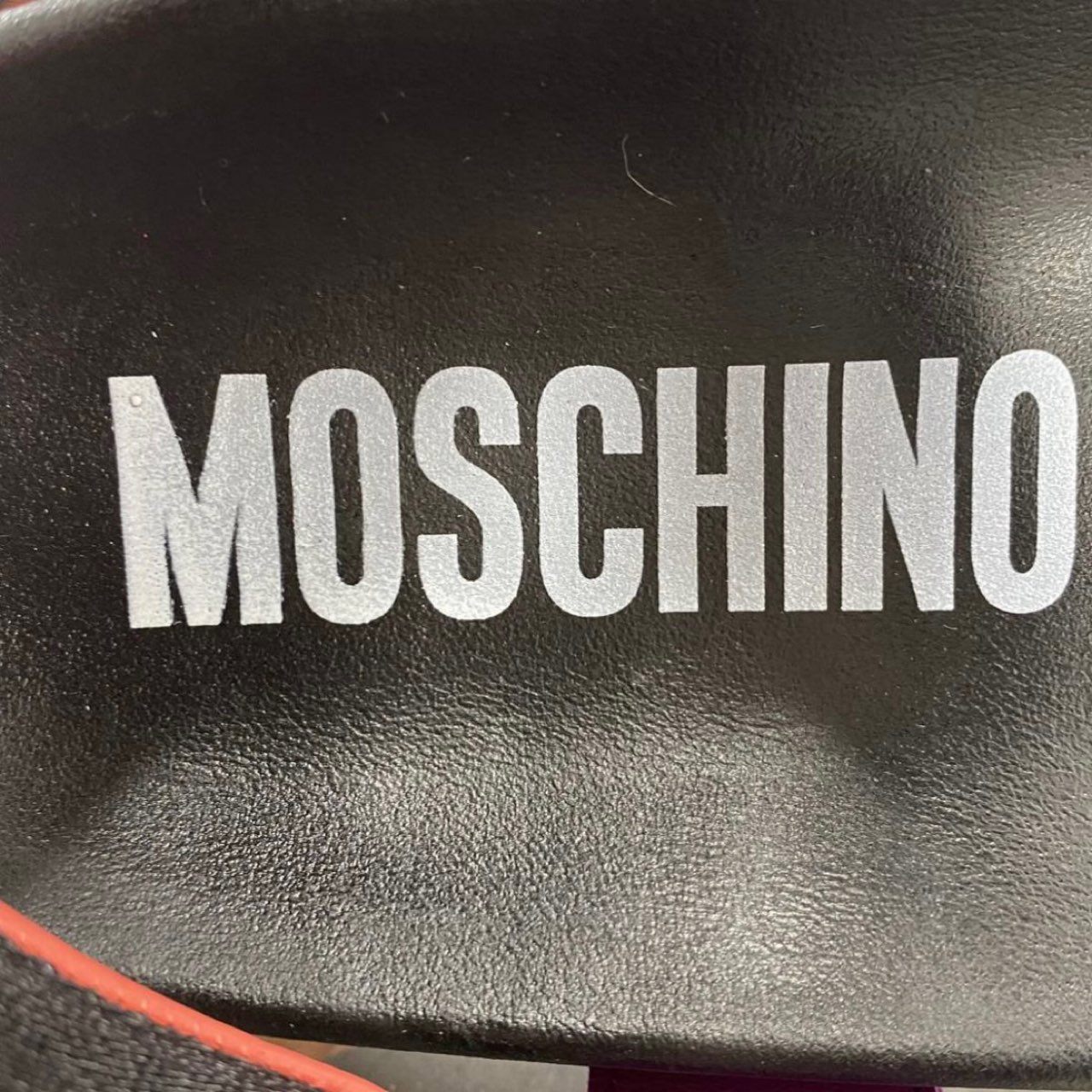 5f26 《極美品》 MOSCHINO モスキーノ レザー スポーツサンダル 43 ブラック ロゴテープ ベルクロ シューズ マルチ 箱等付属 スペイン製