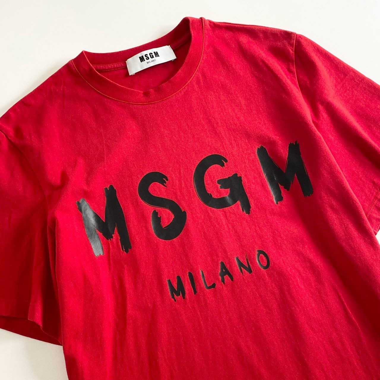 9b26 イタリア製 MSGM エムエスジィエム Tシャツ 半袖カットソー ロゴ プリント XS レッド コットン トップス メンズ