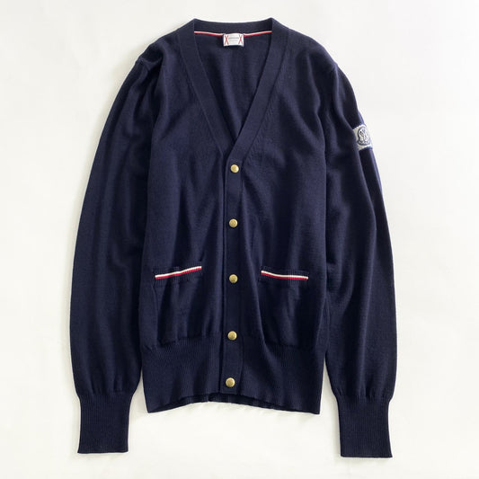 42L7 イタリア製 MONCLER モンクレール MAGLIA TRICOT CARDIGAN M ネイビー カーディガン 羽織 Vネック ワッペン