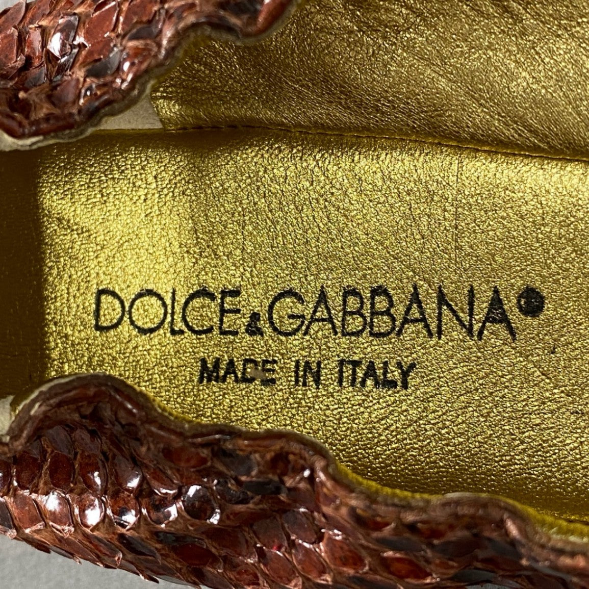 4c1 DOLCE&GABBANA ドルチェアンドガッバーナ イタリア製 パイソン フラットパンプス バレエシューズ 35 ブラウン レザー ドルガバ MADE IN ITALY