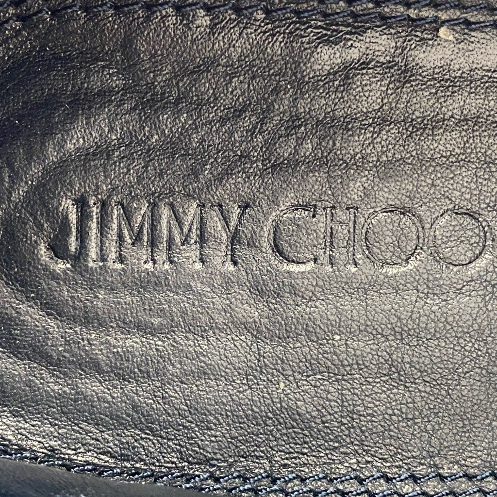 5b27 JIMMY CHOO ジミーチュウ ドットプリント ウェッジソール スリッポン スタースタッズ 42 ネイビー レザー スペイン製 シューズ