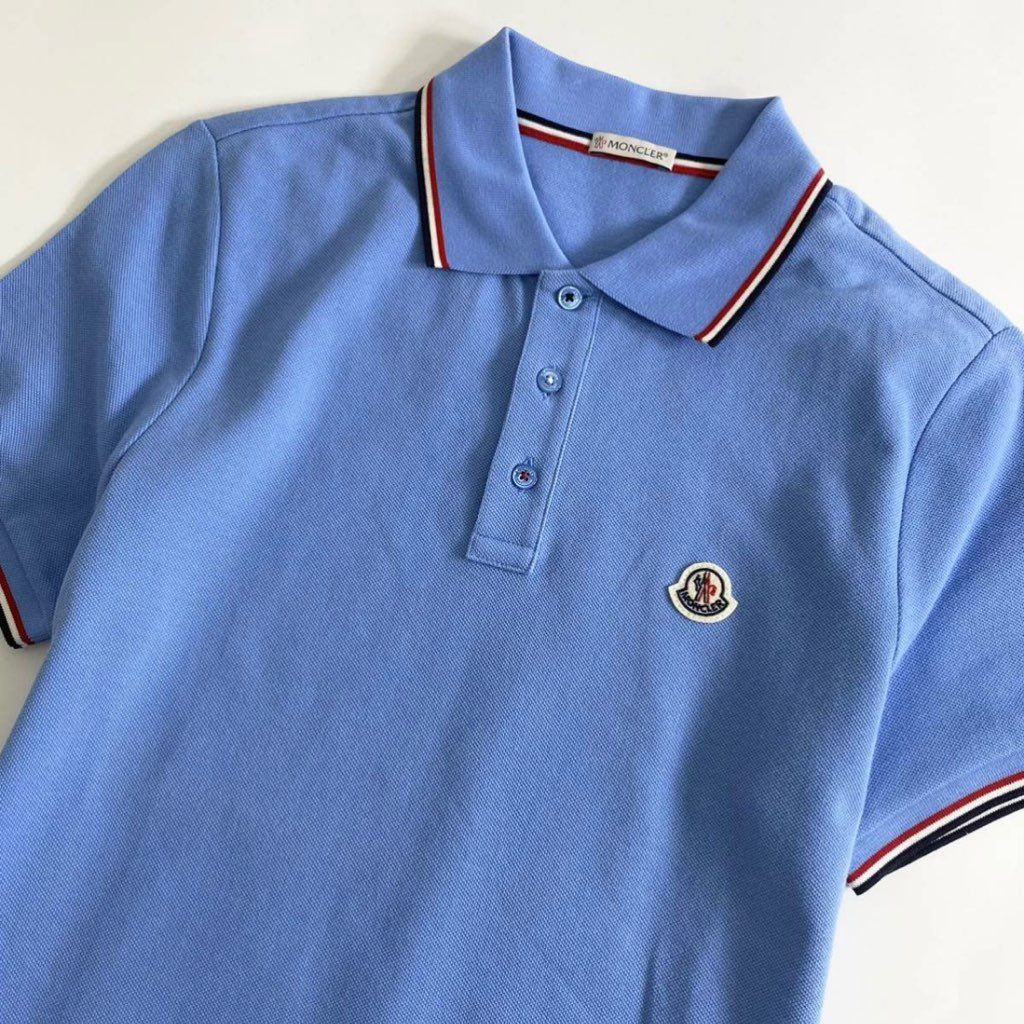 7e19-8 タグ付☆MONCLER モンクレール ロゴワッペンポロシャツ サイズS ブルー MAGLIA POLO MANICA C マリアポロマニカ メンズ 半袖 春夏