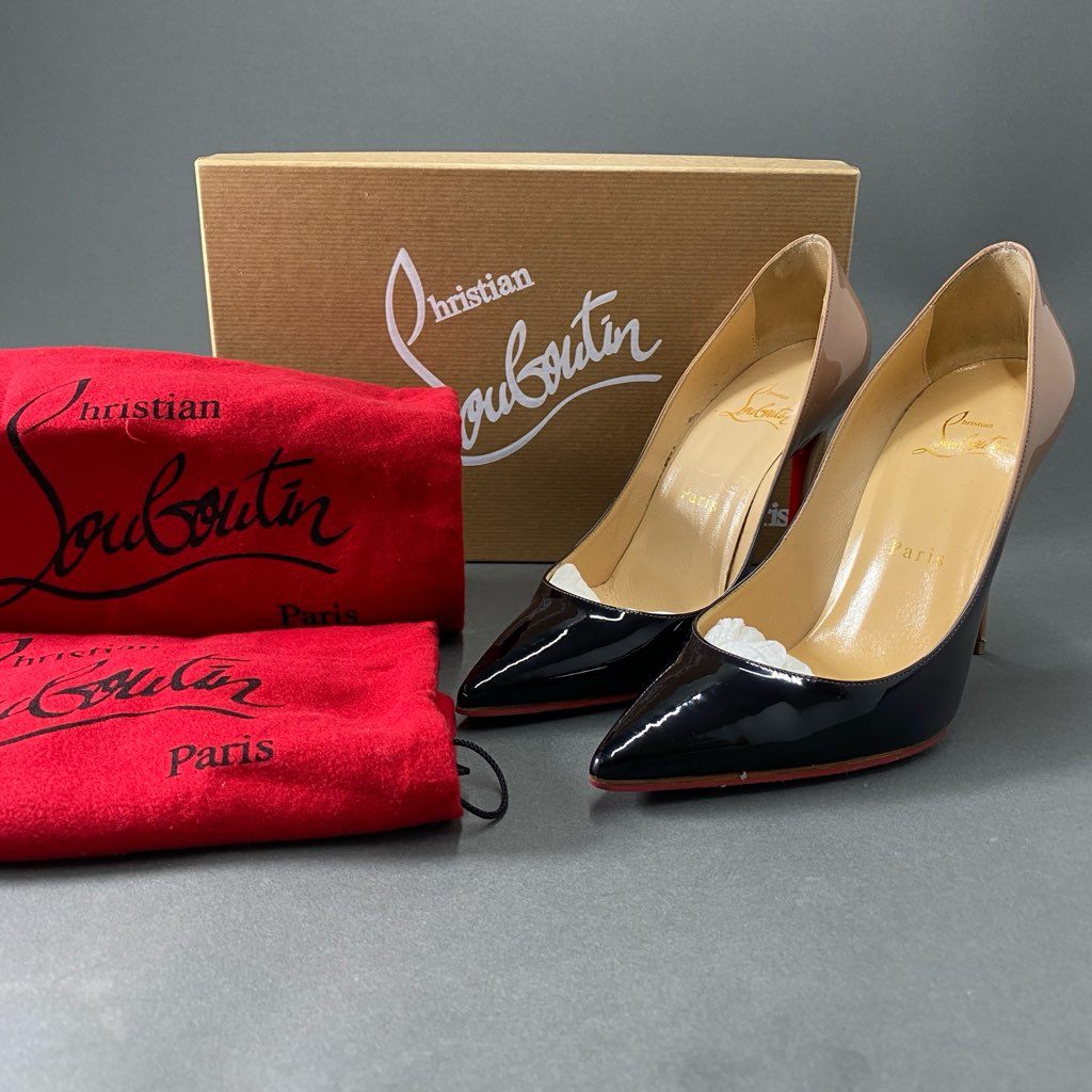 1b14 Christian Louboutin クリスチャンルブタン イタリア製 DECOLLETE 554 100 デコルテ 3150580 ヒールパンプス シューズ バイカラー 37 ブラック ベージュ パテントレザー