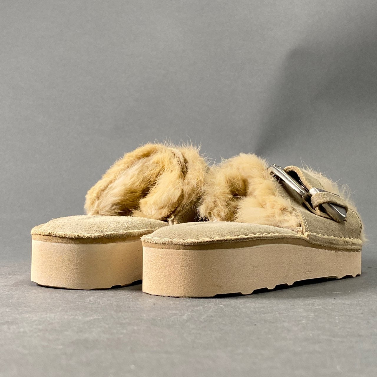 1A14 CAMINANDO カミナンド SINGLE STRAP ECO FUR SANDAL エコファーサンダル 5 ベージュ スウェードレザー バックル