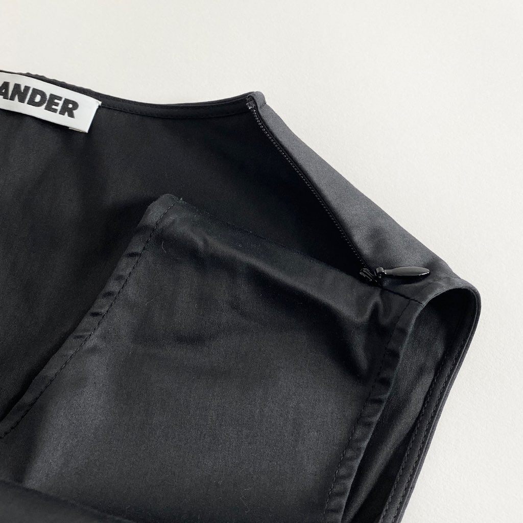 12b7 JIL SANDER ジルサンダー イタリア製 ノースリーブワンピース ドレス ひざ丈 34 ブラック コットン MADE IN ITALY