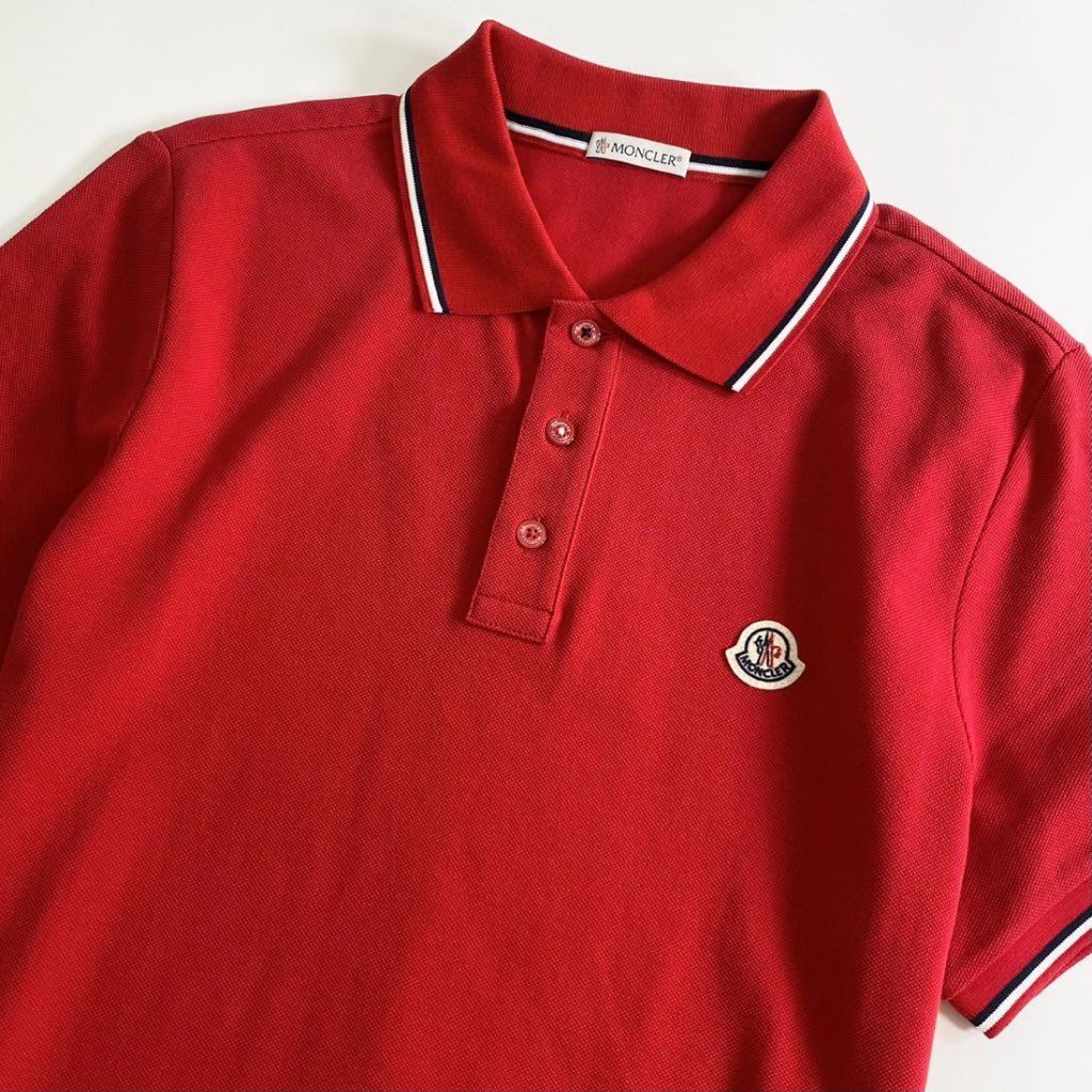 7e19-17 タグ付 MONCLER モンクレール ロゴワッペンポロシャツ サイズS レッド MAGLIA POLO MANICA C マリアポロマニカ メンズ 半袖 春夏