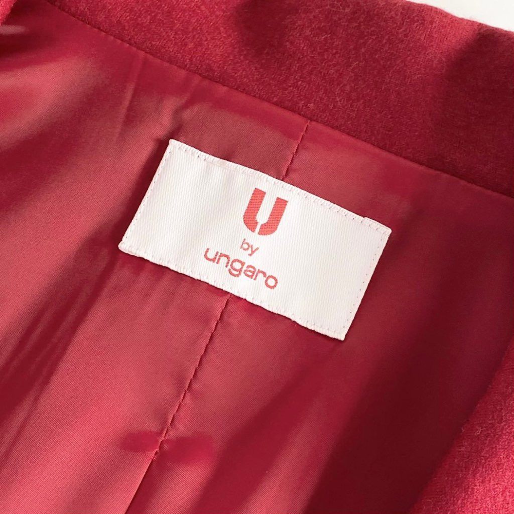 26h22 《美品》 U by ungaro ユーバイウンガロ ビッグカラージャケット サイズ42 L レッド レディース 羽織 上着 ショートコート 日本製