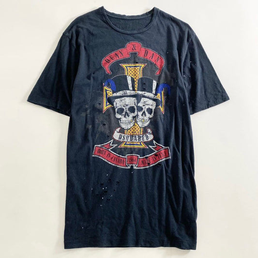 24h3 イタリア製 DSQUARED2 ディースクエアード ダメージ加工 プリント Tシャツ 半袖Tシャツ カットソー L メンズ 紳士服 男性用