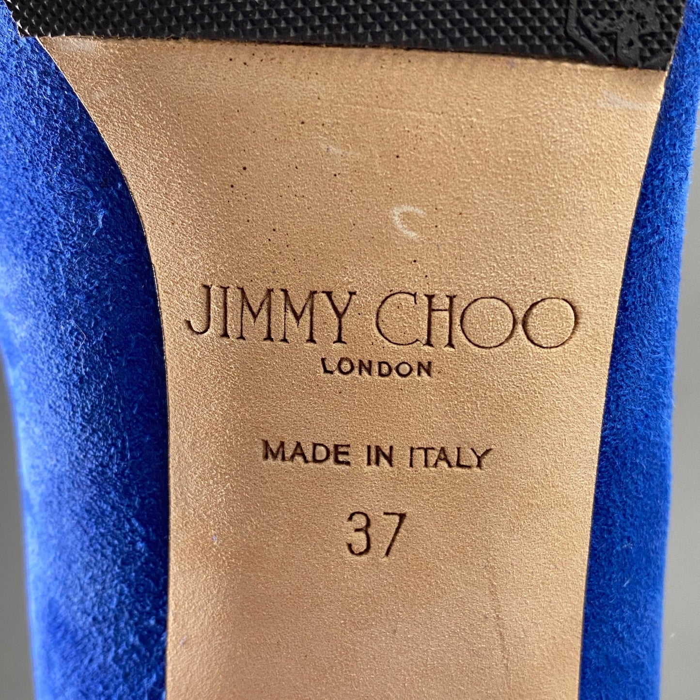 2a28 JIMMY CHOO ジミーチュウ イタリア製 144MENDEZ バックジップ ヒール ブーティ シューズ  37 ブルー スエード レザー MADE IN ITALY