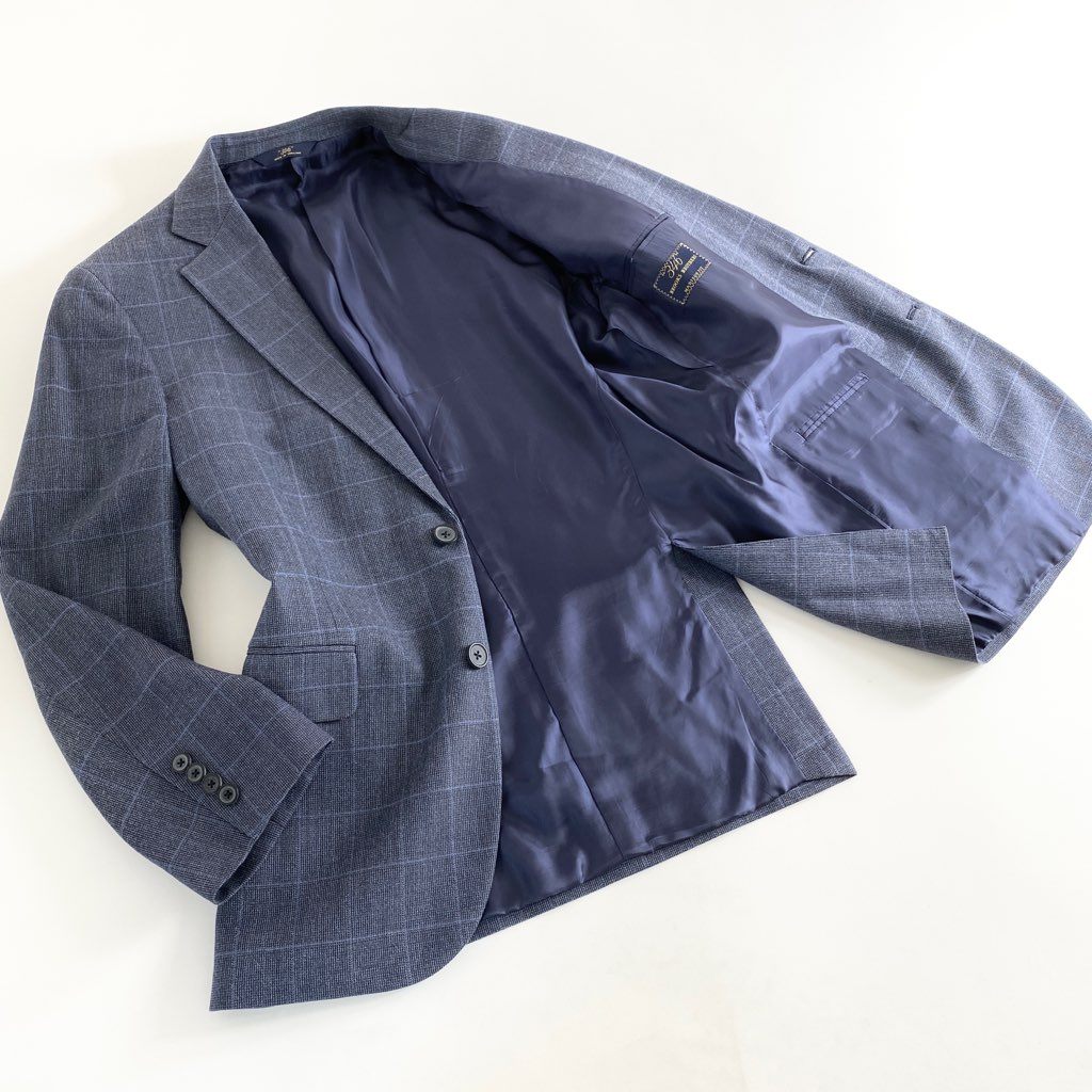 45b11 346 BROOKS BROTHERS ブルックスブラザーズ 2Bシルクチェックテーラードジャケット ブレザー 38 ブルー MADISON FIT