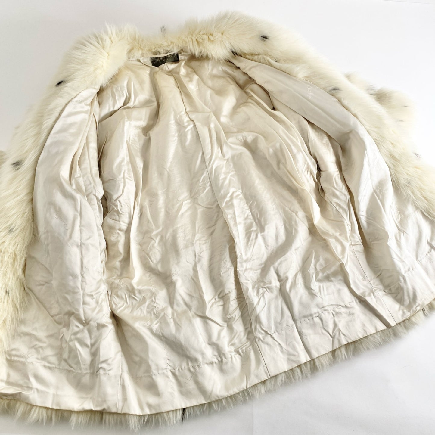 11b29 《最高級毛皮》 mila schon furs ミラショーン 斑点 フォックスファー フォックスコート セミロングコート 着丈95cm 毛皮コート リアルファーコート オフホワイト系 フォックスファー FOXFUR レディース