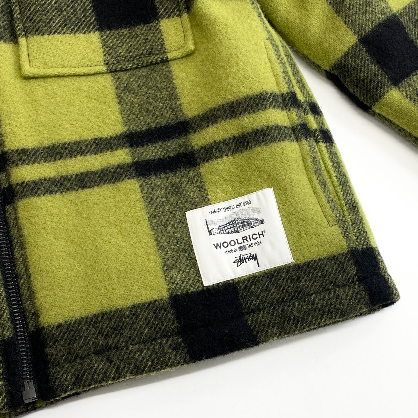 49k13《極美品》STUSSY × WOOLRICH ステューシー ウールリッチ コラボ Plaid Workshirt ウールジャケット ブルゾン USA(S) グリーン