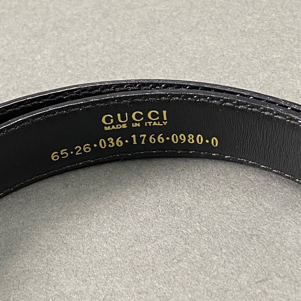 b7-5 GUCCI グッチ 65・26・036・1766・0980・0 インターロッキングG イタリア製 ベルト GGバックル 細ベルト ブラック レザー MADE IN ITALY