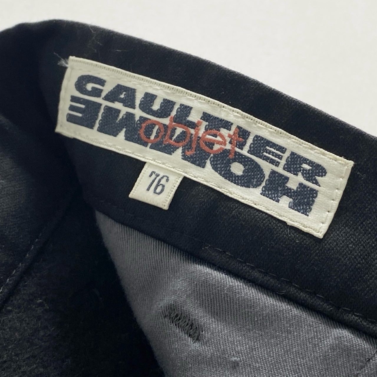 43c1 Objet GAULTIER HOMME オブジェ ゴルチエオム 日本製 ストレートパンツ ボトム スナップボタン チノパンツ 76 ブラック コットン MADE IN JAPAN