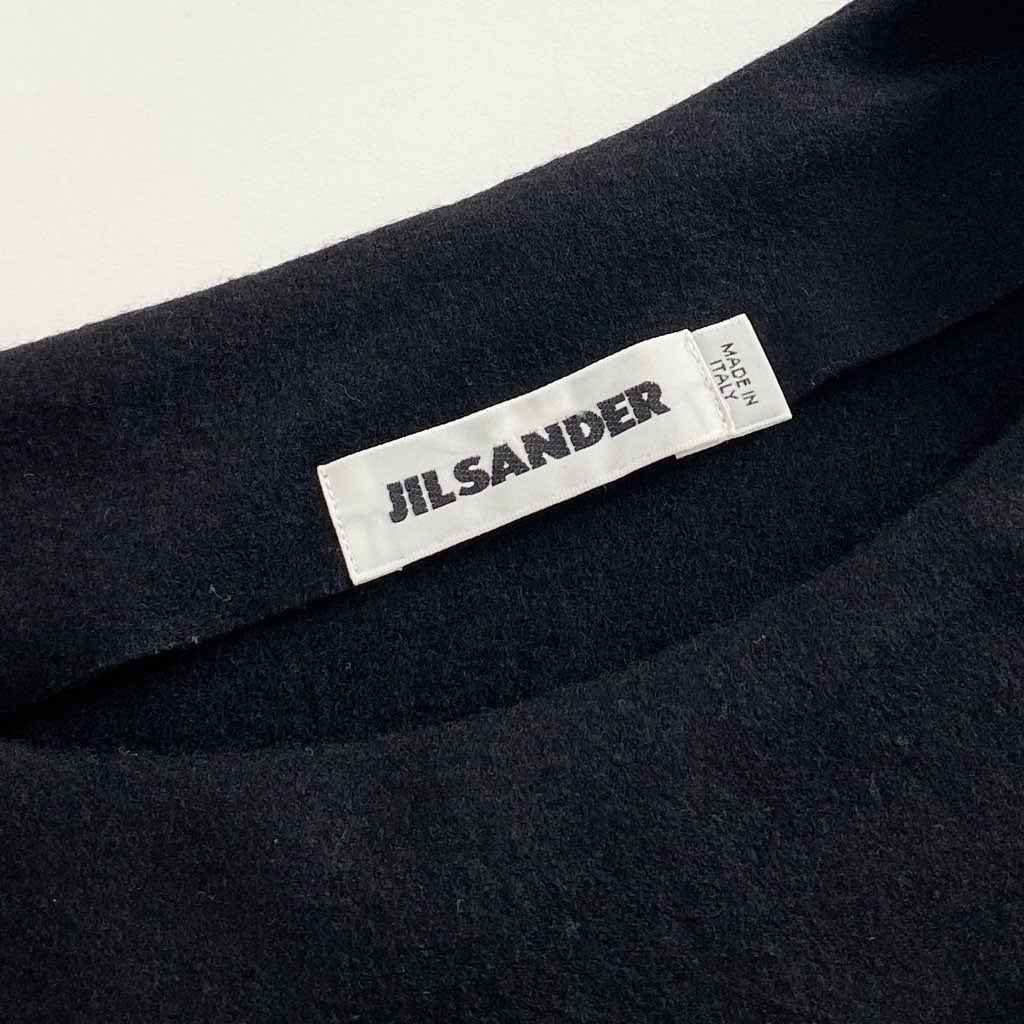 12b7-2 JIL SANDER ジルサンダー イタリア製 ノースリーブワンピース ドレス ミモレ丈 36 ブラック ウール100％ MADE IN ITALY