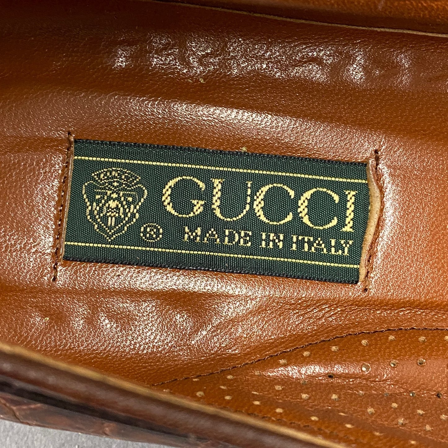 13L22《伊製》GUCCI グッチ 本クロコ GGマーモント タッセルローファー 革靴 41D ブラウン クロコダイル