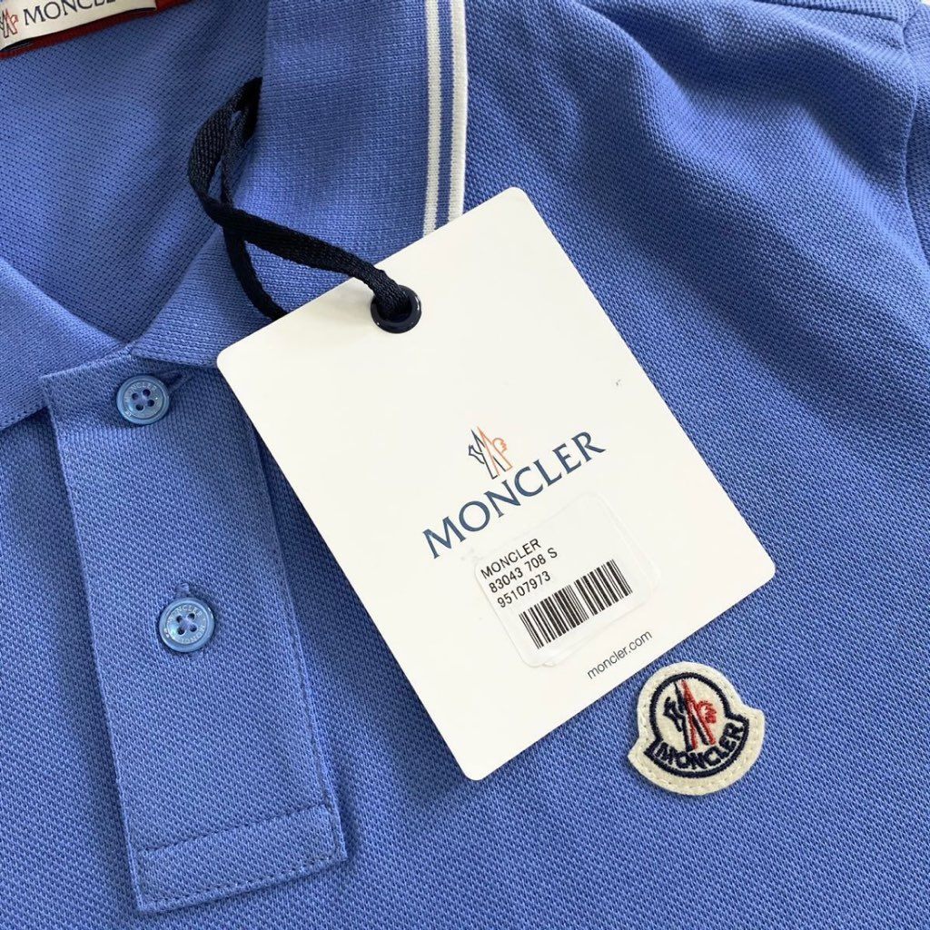 7e19-14 タグ付 MONCLER モンクレール ロゴワッペンポロシャツ サイズS ブルー MAGLIA POLO MANICA C マリアポロマニカ メンズ 半袖 春夏