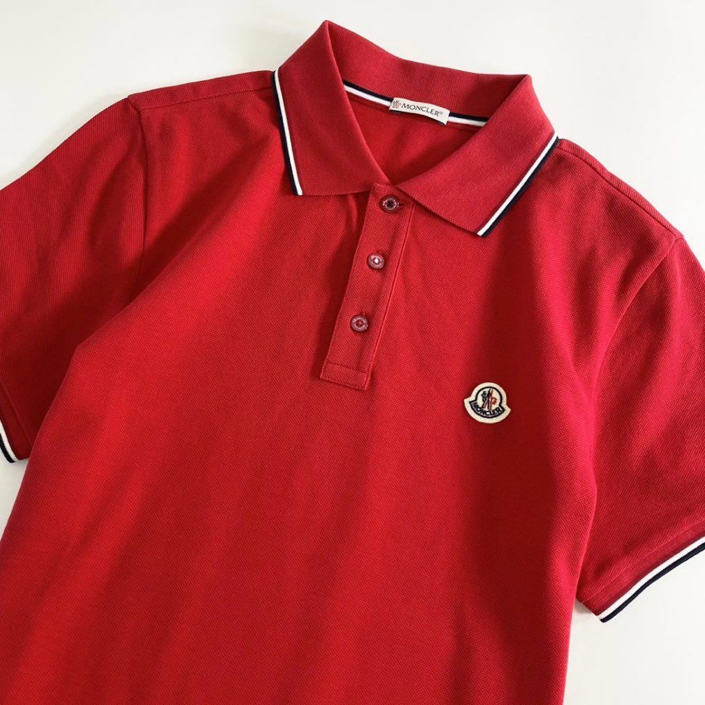 6e19-10 未使用タグ付☆MONCLER モンクレール ロゴワッペンポロシャツ サイズS レッド MAGLIA POLO MANICA C マリアポロマニカ メンズ