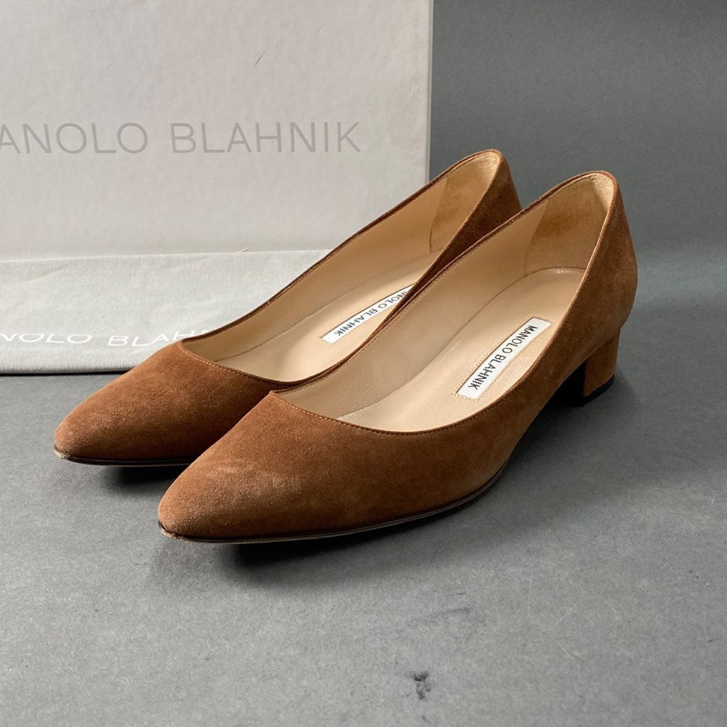 A15 MANOLO BLAHNIK マノロブラニク M-LISTONY リストニー SUEDE PUMP スウェードパンプス 37 1/2 ブラウン シューズ