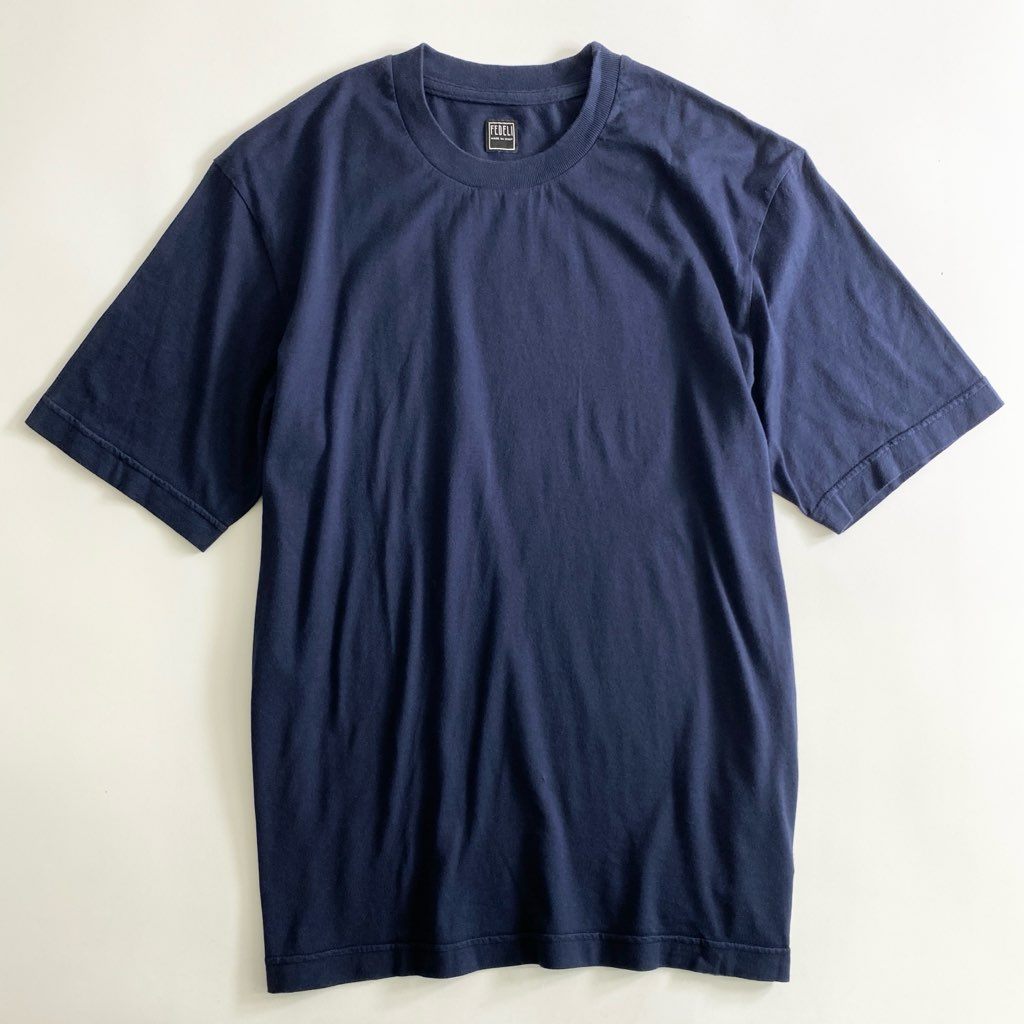 26b25 《極美品》 タグ付き FEDELI フェデーリ スーピマコットンTシャツ Sサイズ ネイビー クルーネック カットソー インナー TEE イタリア製