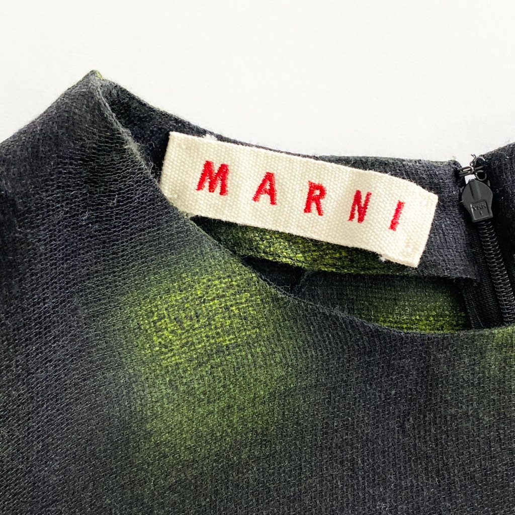 22b25 MARNI マルニ イタリア製 ノースリーブワンピース ドレス チェック柄  40 グリーン シルク レディース MADE IN ITALY