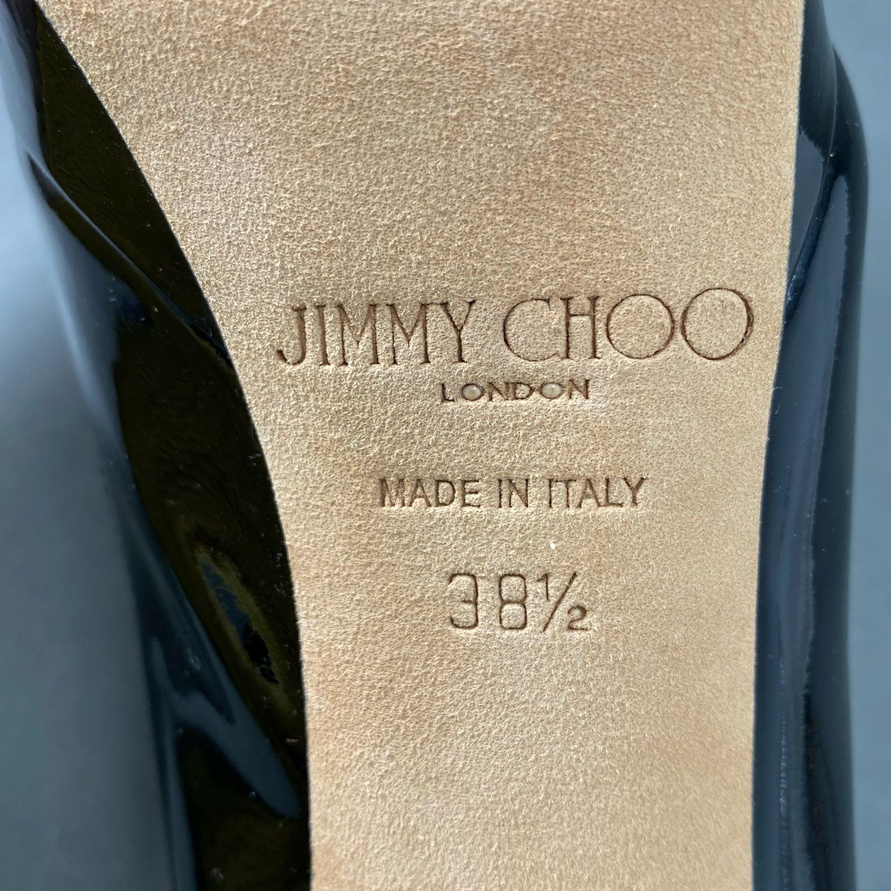 4c8 JIMMY CHOO ジミーチュウ イタリア製 ALEX ハイヒール パンプス シューズ 38 1/2 ブラック パテントレザー MADE IN ITALY