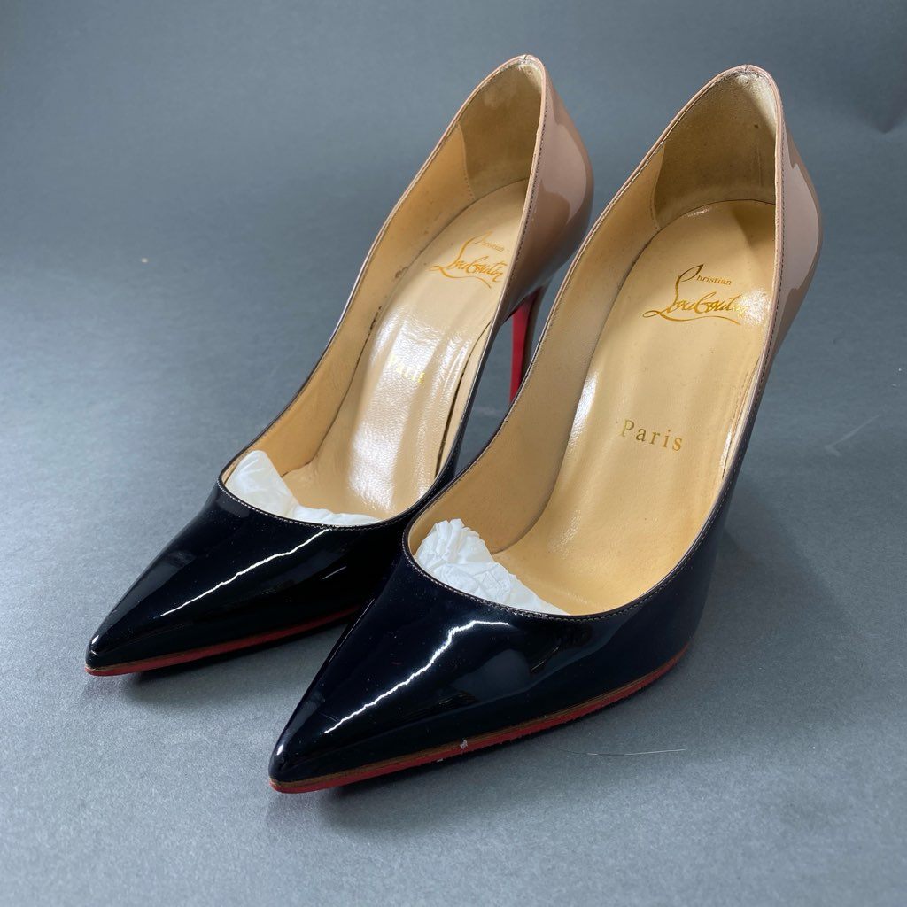 1b14 Christian Louboutin クリスチャンルブタン イタリア製 DECOLLETE 554 100 デコルテ 3150580 ヒールパンプス シューズ バイカラー 37 ブラック ベージュ パテントレザー