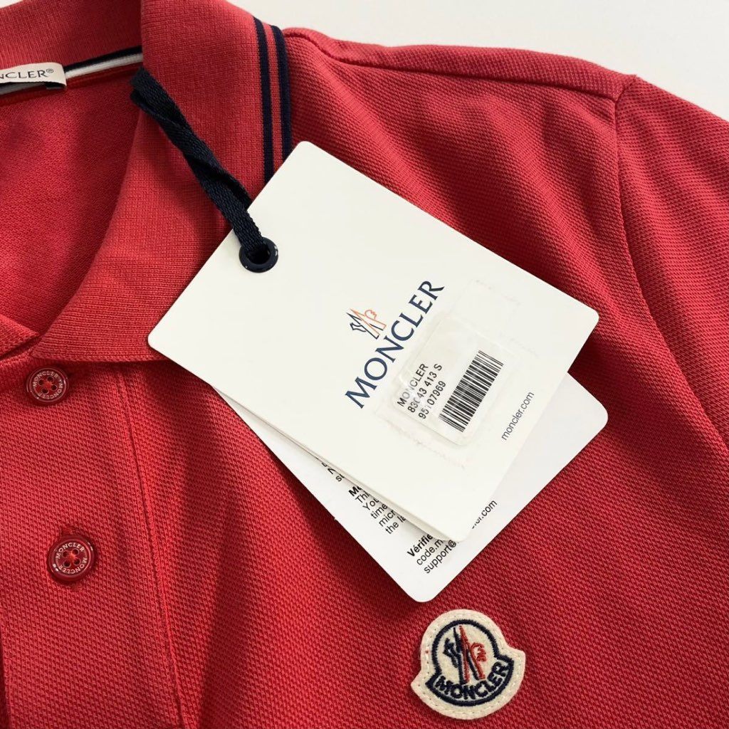 7e19-9 タグ付☆MONCLER モンクレール ロゴワッペンポロシャツ サイズS レッド MAGLIA POLO MANICA C マリアポロマニカ メンズ 半袖 春夏