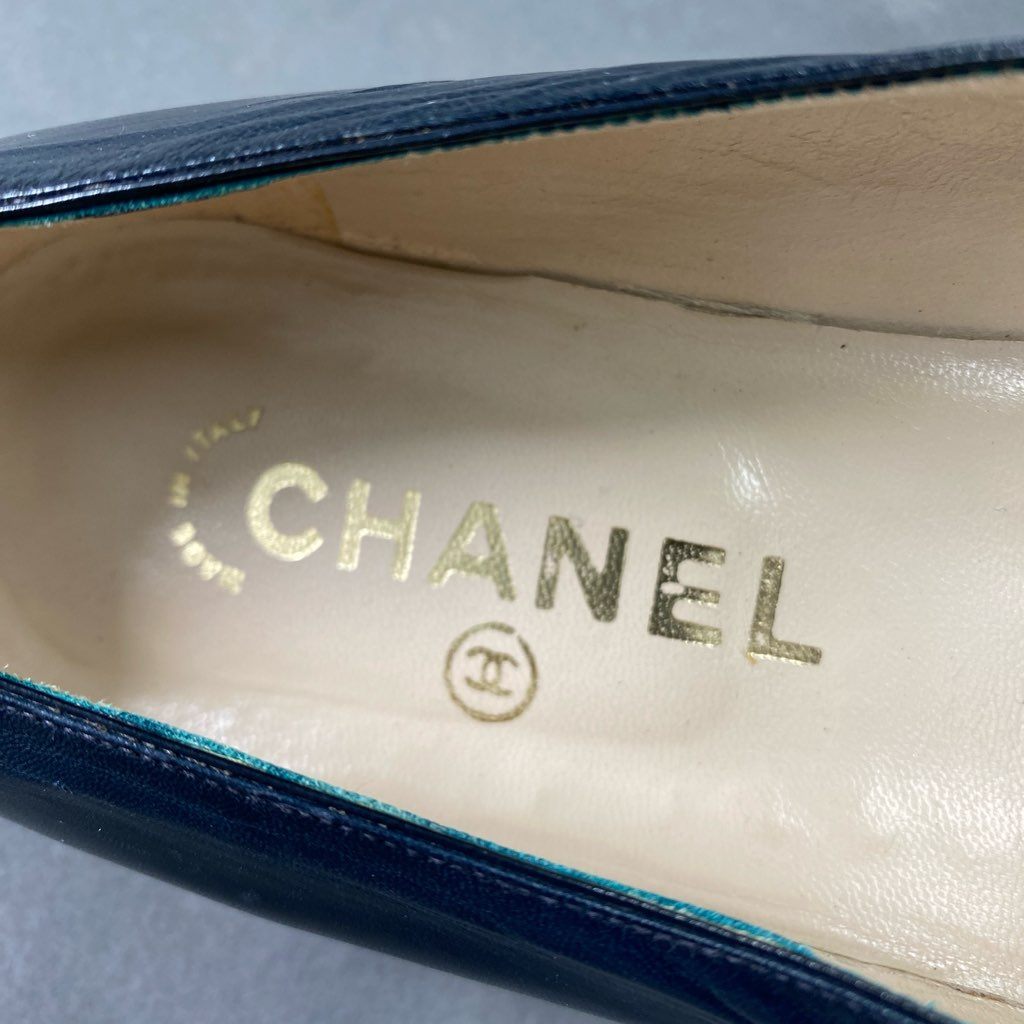 2b24 イタリア製 CHANEL シャネル フラットパンプス 37 1/2 バイカラー レザー シューズ 靴 レディース 女性用