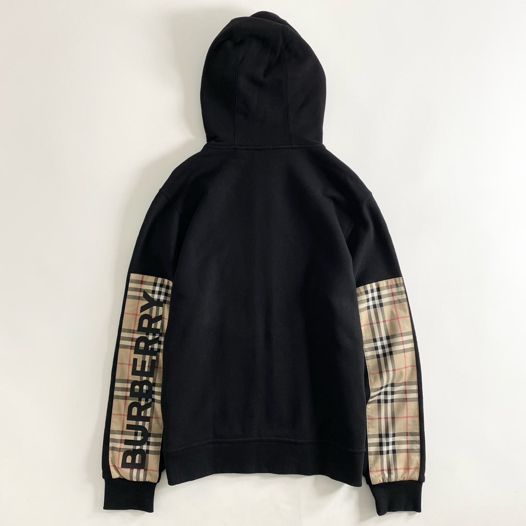 17c2 《美品》 BURBERRY バーバリー Vintage Check Panel Hoodie ノバチェック パーカー M ブラック スウェット