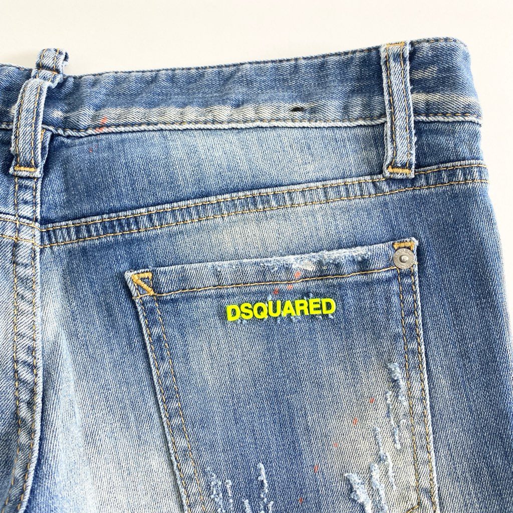 20c11 DSQUARED2 ディースクエアード ペイント加工 ストレッチスキニーデニムパンツ 42 インディゴ ジーンズ ダメージ加工 イタリア製