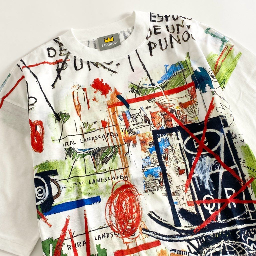 57b13 《美品》 BASQUIAT バスキア 00’s デッドストック 展覧会限定 アートTシャツ ホワイト 日本製 ジャン＝ミシェル バスキア カットソー TEE 絵画