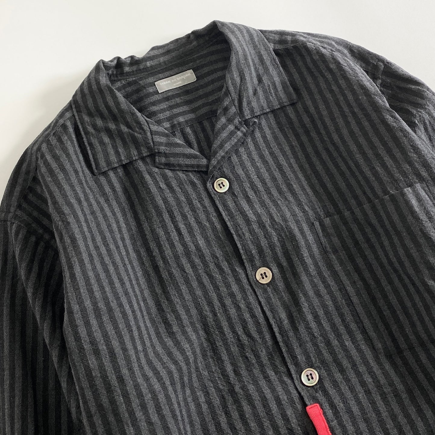 13A27 90s COMME des GARCONS HOMME コムデギャルソンオム 長袖シャツ ストライプシャツ パイピング  グレー ストライプ ウール100％ AD1999 メンズ