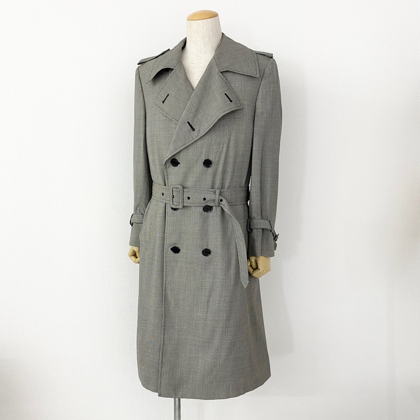 33L14《美品》イタリア製 VALENTINO ヴァレンティノ ウールトレンチコート 50 L相当 グレー 千鳥チェック TRENCH COAT アウター