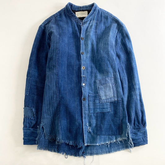 64L12 GREG LAUREN グレッグローレン パッチワークシャツ O インディゴ デニム カットオフ キーネック