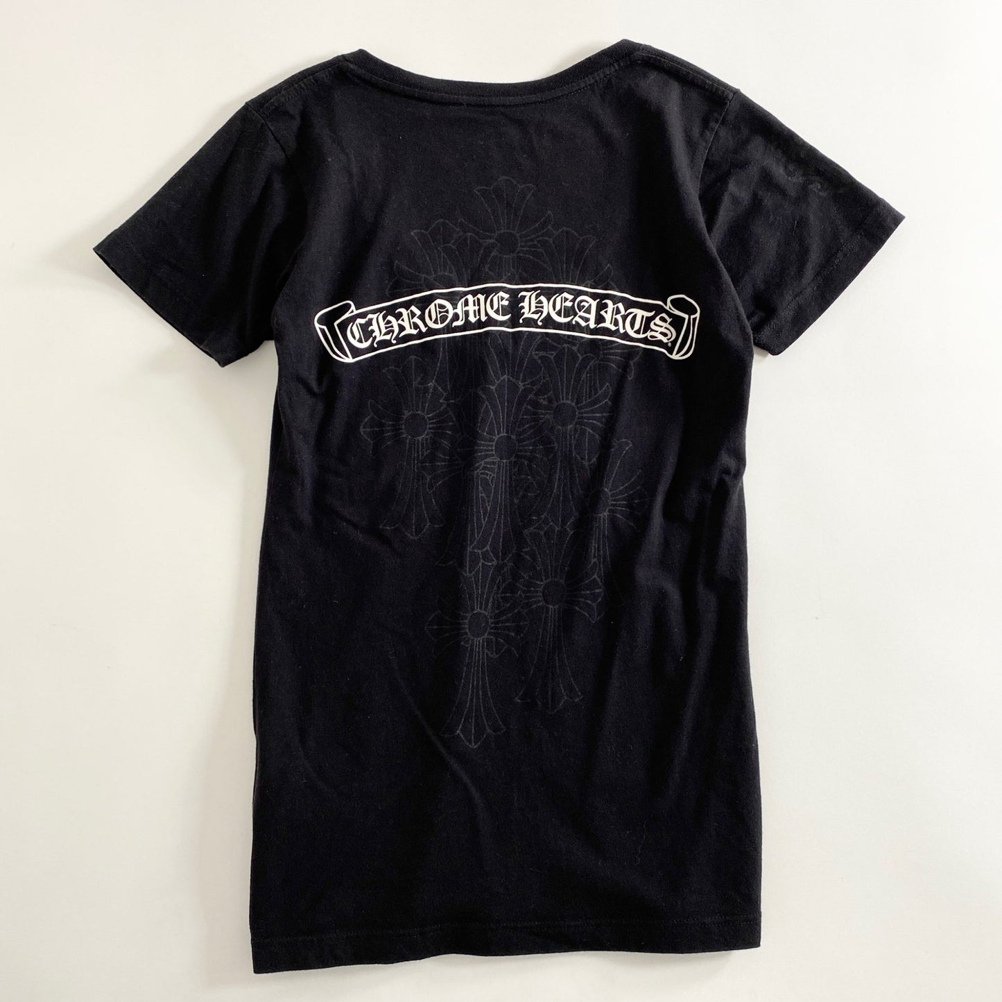 1a31 CHROME HEARTS クロムハーツ ロゴプリント オープンネックカットソー S ブラック Tシャツ Tee クロス USA製