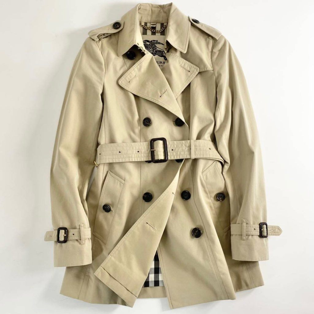 8e26 《美品》 英国製 BURBERRY バーバリー THE SANDRINGHAM ショート丈 トレンチコート ベルテッドコート 裏地ノバチェック 38 Ｍ 正規品