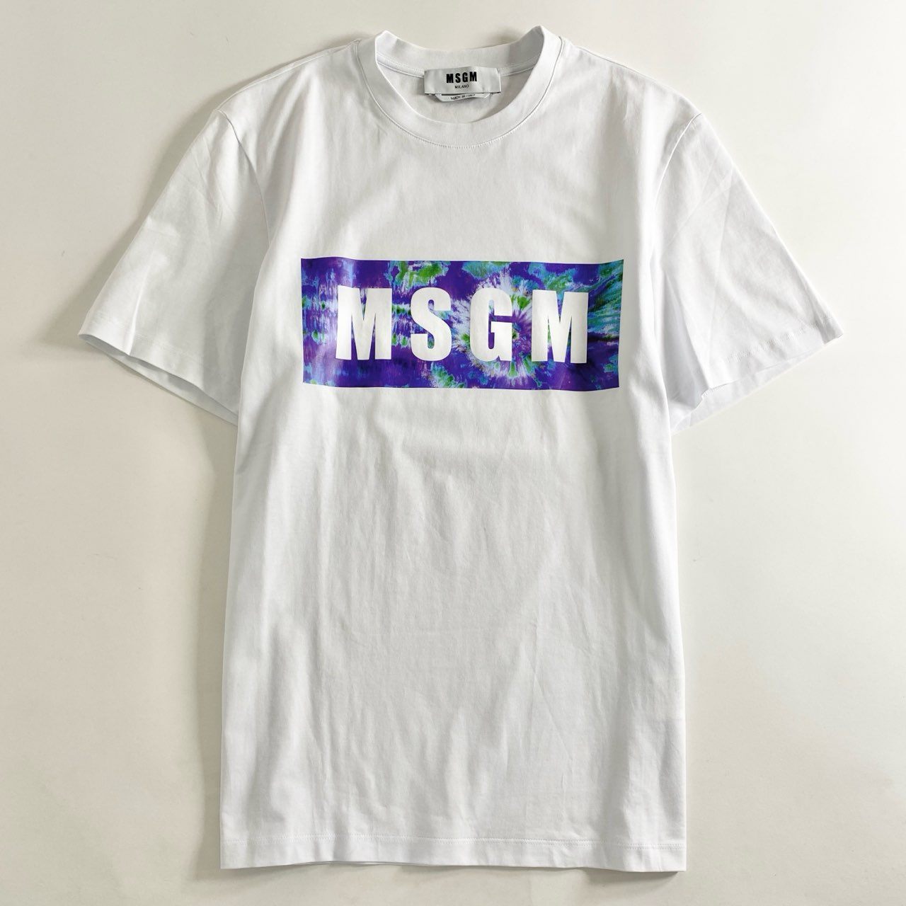 9b26 イタリア製 MSGM エムエスジィエム Tシャツ 半袖カットソー ロゴ プリント XS ホワイト コットン トップス メンズ