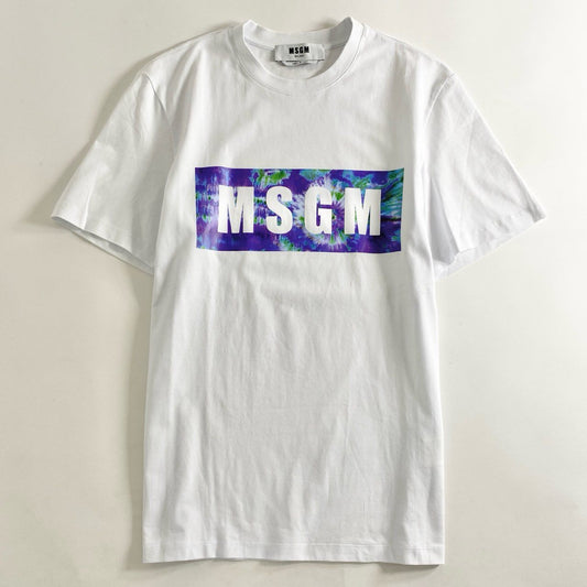 9b26 イタリア製 MSGM エムエスジィエム Tシャツ 半袖カットソー ロゴ プリント XS ホワイト コットン トップス メンズ